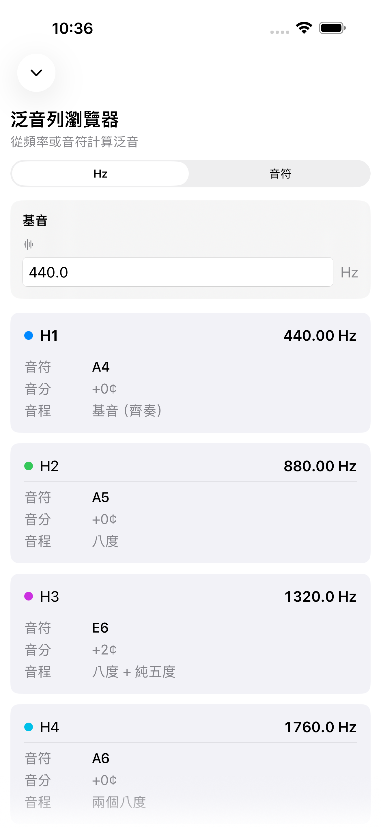 iPhone上的泛音列介面